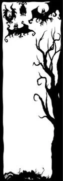 Frame with bizarre bats and a tree Stock Illustration