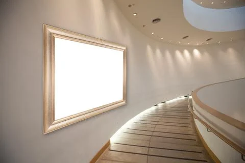 Frame blank on wall in gallery hall. Stock Photos