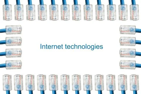 Frame from the blue Internet cables isolated on white background Stock Photos