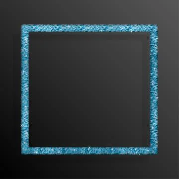 Frame Blue Sequins Square. Glitter, sparkle. Stock Illustration