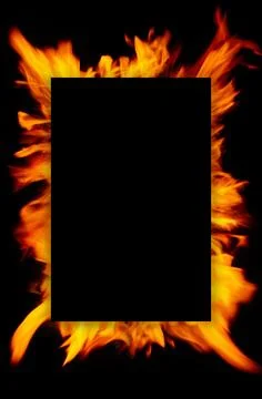 Frame of blurred bright burning hot fire flames against black background. C.. Stock Illustration