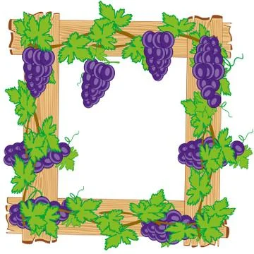 Frame from boards twining grapevine on white background Stock Illustration