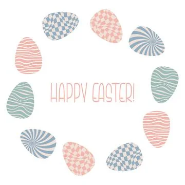 Frame Border From Easter Eggs with Groovy Distorted Checkered and Uneven St.. Ilustración de archivo