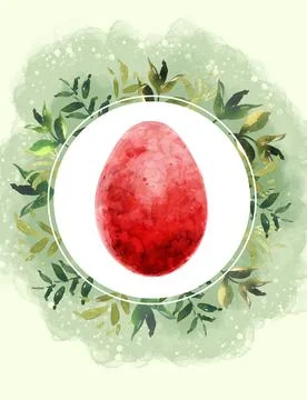 Frame, border of floral elements and Easter egg. Happy Easter. Greeting card. Stock Illustration