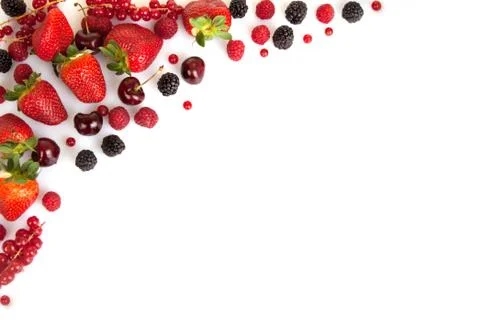 Frame border or edge of red fresh summer fruits Stock Photos