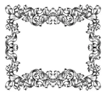 Frame Border Pattern Filigree Scroll Leaf Vintage Illustrazione stock