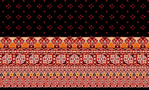 Frame Border with Red Background in sindhi ajrak style, Vector llustration. Illustrazione stock