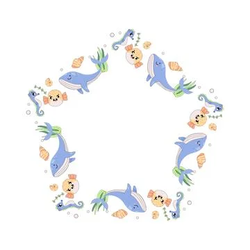 Frame, border, of sea creatures, fish. summer marine, underwater frame. jel.. Stock Illustration