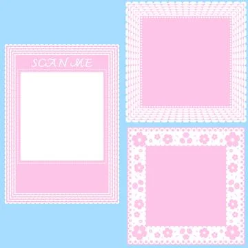 Frame border square qr code scan for retail shop cherry blossom cute pink Stock Illustration