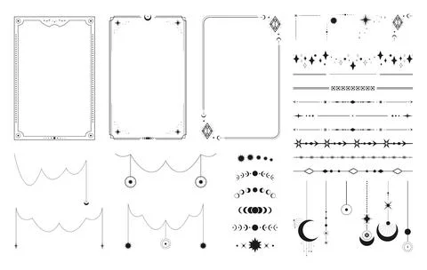 Frame border templates with celestial design elements. Garlands, dividers Stock Illustration