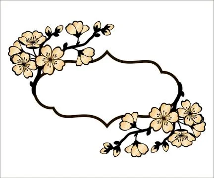 Frame with a branches of cherry blossoms. Vector. Stock Illustration