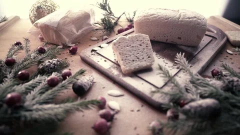 Frame of bread in christmas decorations Stock Footage 133357190