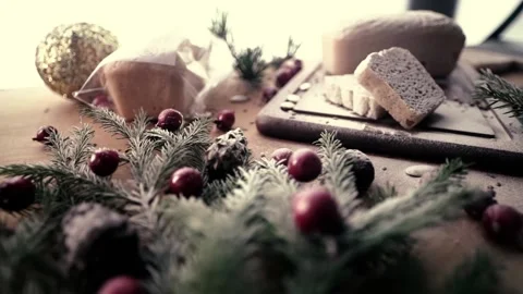Frame of bread in christmas decorations Stock Footage 133357198
