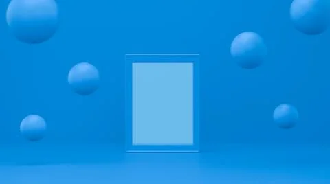 Frame with bubble floating on blue studio. minimal geometric background shape Stock Illustration