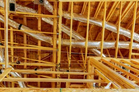 The frame building or house with basic electrical wiring Fotos de archivo