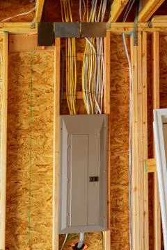 The frame building or house with basic electrical wiring Fotos de archivo