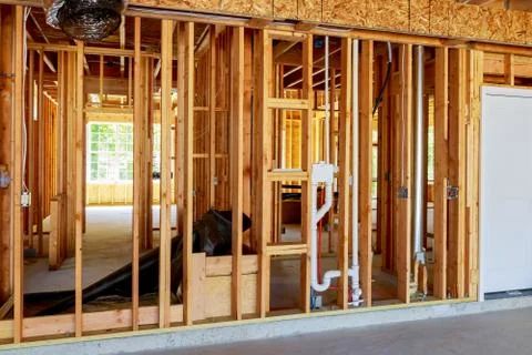 The frame building or house with basic electrical wiring Fotos de archivo