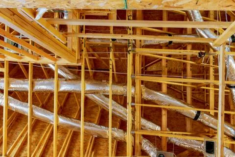 The frame building or house with basic electrical wiring Fotos de archivo