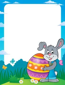 Frame with bunny holding big Easter egg Illustrazione stock