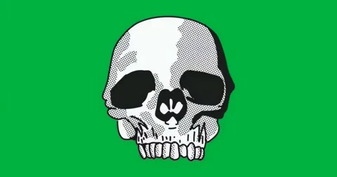 Frame change starting skull glowing and pulsing on glitch grid looping on Stock Footage 317362863