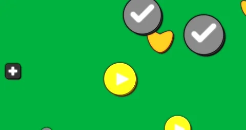 Frame changing, badges clustering, yellow play icons scaling, emphasizing play 库存影片 327352873
