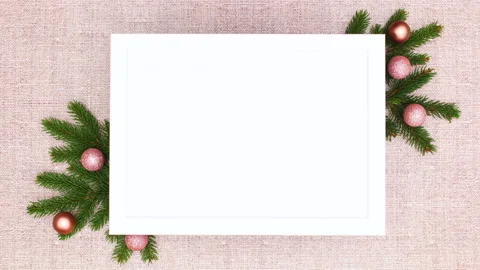 Frame for Christmas text with pine branches and gold ornaments. Stop motion 스톡 동영상 143516110