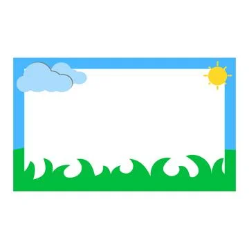 Frame with clouds and sun on a white background. Vector illustration. Stock Illustration
