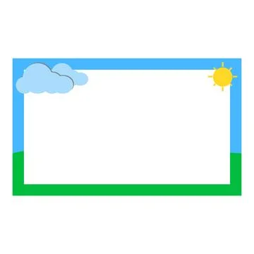 Frame with clouds and sun on a white background. Vector illustration. Stock Illustration