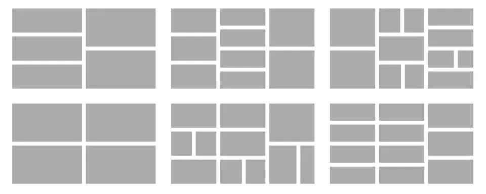Frame collage set with 8 modular photo layouts and mixed panels. Gray Stock Illustration
