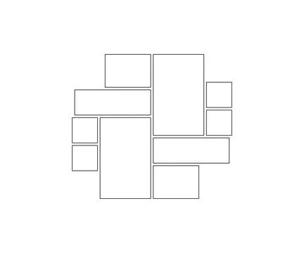 Frame collage from square and rectangle shape for photo, image template line  Illustrazione stock