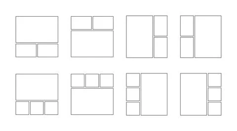 Frame collage from square and rectangle shape for photo, image template line  Stock Illustration
