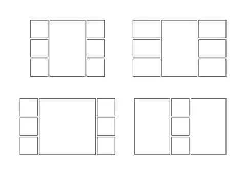 Frame collage from square and rectangle shape for photo, image template line  Illustrazione stock