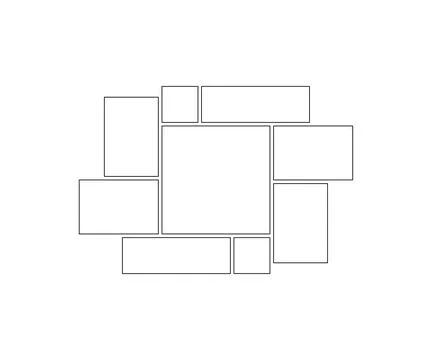 Frame collage from square and rectangle shape for photo, image template line  Stock-Illustration