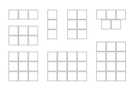 Frame collage from square shape for photo, image template line set. Mood boar Stock Illustration