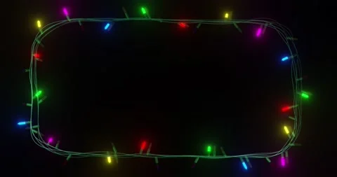 Frame of coloured christmas string lights flashing on black background, copy Stock Footage 253158465