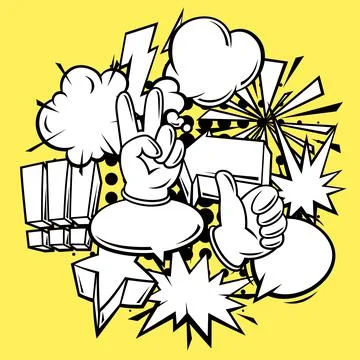 Frame with comic speech bubbles signs and symbols. Cartoon pop art creative Stock Illustration