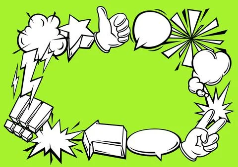 Frame with comic speech bubbles signs and symbols. Cartoon pop art creative Stock Illustration