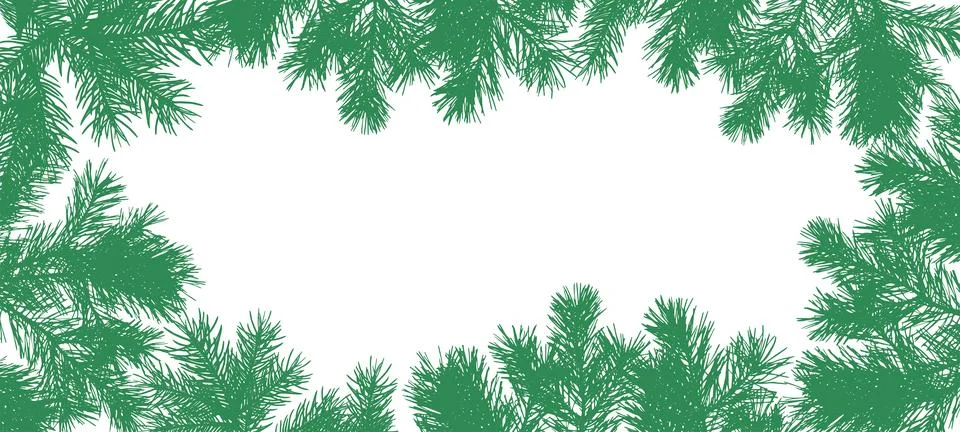 Frame of coniferous branches of pine trees, background with copy space. Vec.. Ilustración de archivo