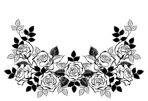 Frame of contour roses Stock Illustration