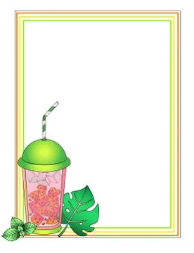 Frame with copy space. Vector vertical summer frame with tropical drink Stock Illustration