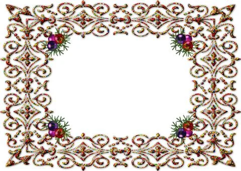 A frame with corner patterns and Christmas balls isolated on white copy space Stock Illustration