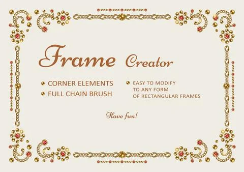 Frame creator with corner elements, pattern brush Stock Illustration