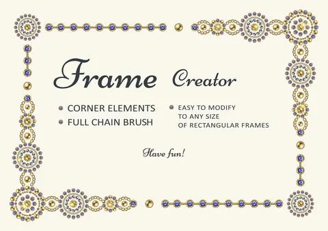 Frame creator with corner elements, round jewelry motifs, pattern chain brush 스톡 일러스트