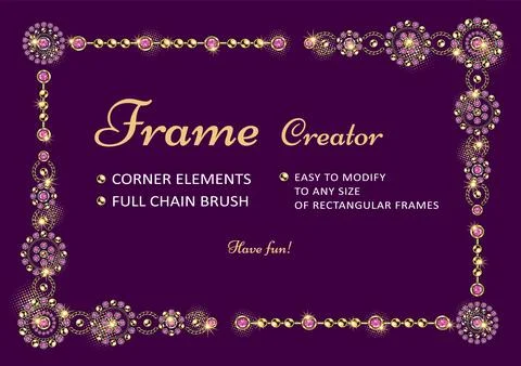 Frame creator with corner elements, round jewelry ornaments, pattern chain .. Stock Illustration