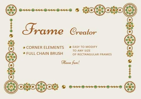 Frame creator with jewelry elements, pattern brush Stock Illustration