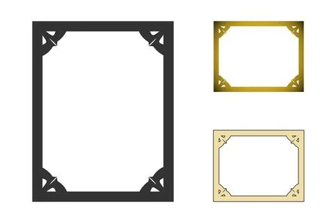 Frame decorative set. Rectangle shapes in black gold fill, grey stroke color Stock Illustration