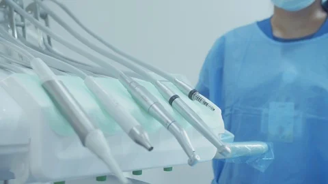Frame in dentistry nurse prepares the tools. 4K slow motion video Stock Footage 104961381