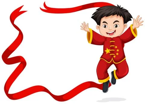 Frame design with Chinese boy jumping Stock Illustration