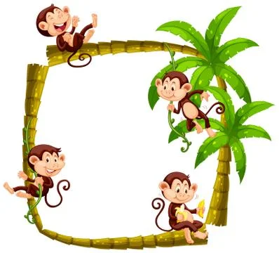 Frame design with monkeys on coconut tree Illustrazione stock