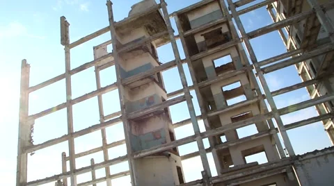 The frame of the destroyed building. Stock Footage 62559765